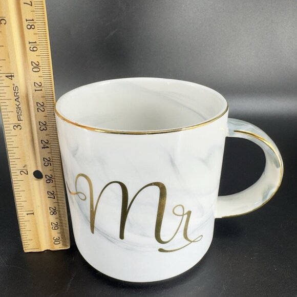Mr & Mrs Coffee Mug Cup Set Ceramic Marble Coloring Gold Edges Wedding Gift Mugs - Picture 4 of 13